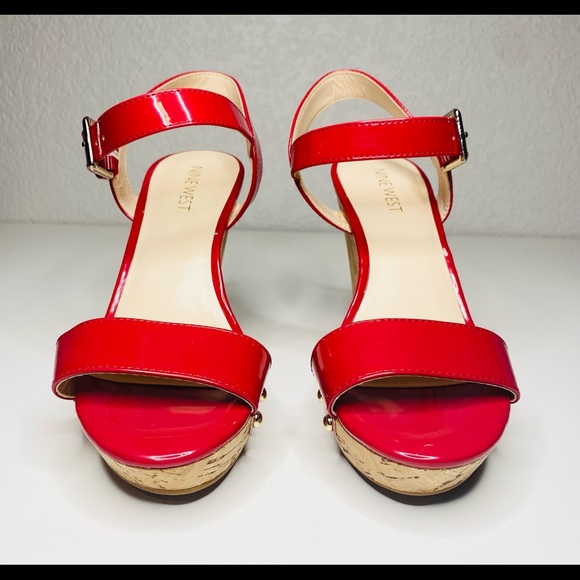 Nine West Red Patent Leather Corke Wedge NWOB - Picture 2 of 7